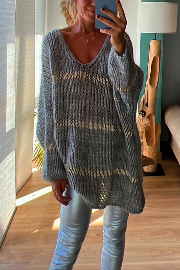 Lady Rin Colorblock Knit Pullover Sweater for Autumn Brunch