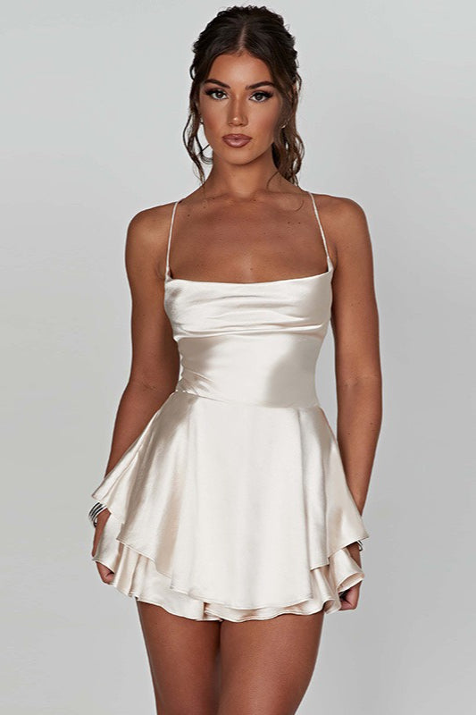 Vintage Cowl Neck Backless Tie Strap Mini Dress