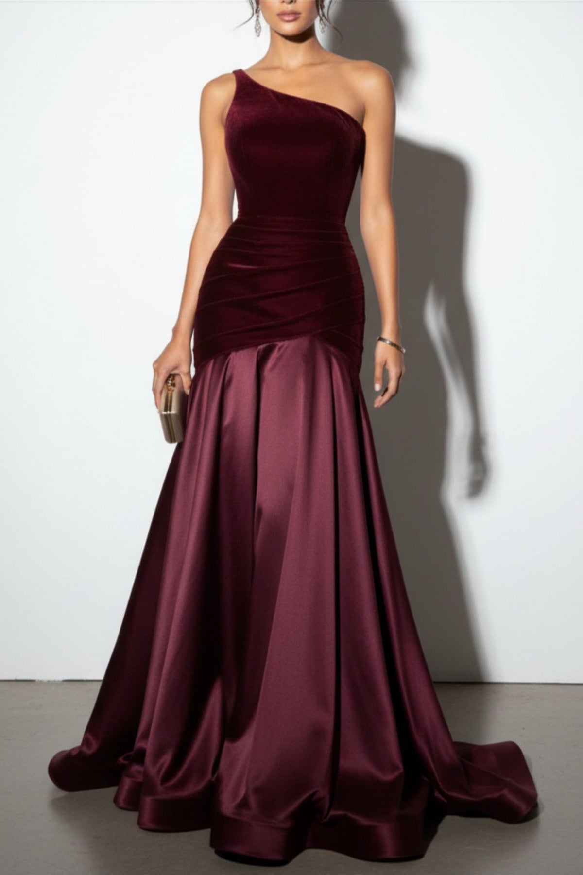 Velvet One Shoulder Ruched Mermaid Gown
