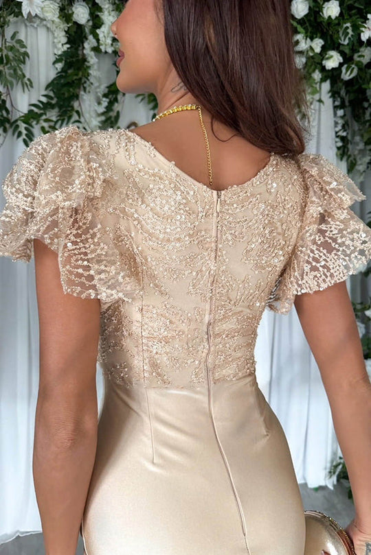 Romilly Lace & Satin Ruffle Sleeve Midi Dress - View 7