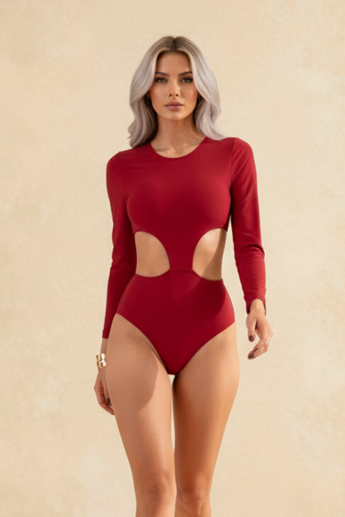 Backless Hollow Long Sleeve One Piece Set