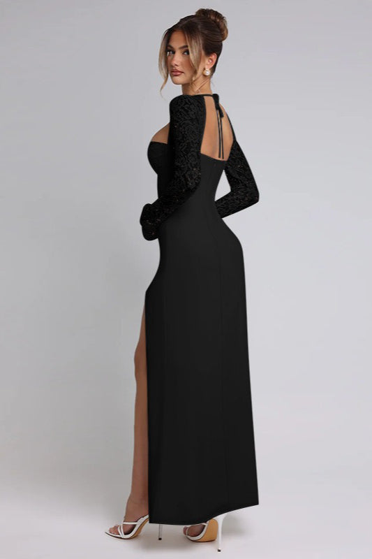 Lace Long Sleeve Sweetheart Neck Tie Front Bustier Maxi Gown - View 8