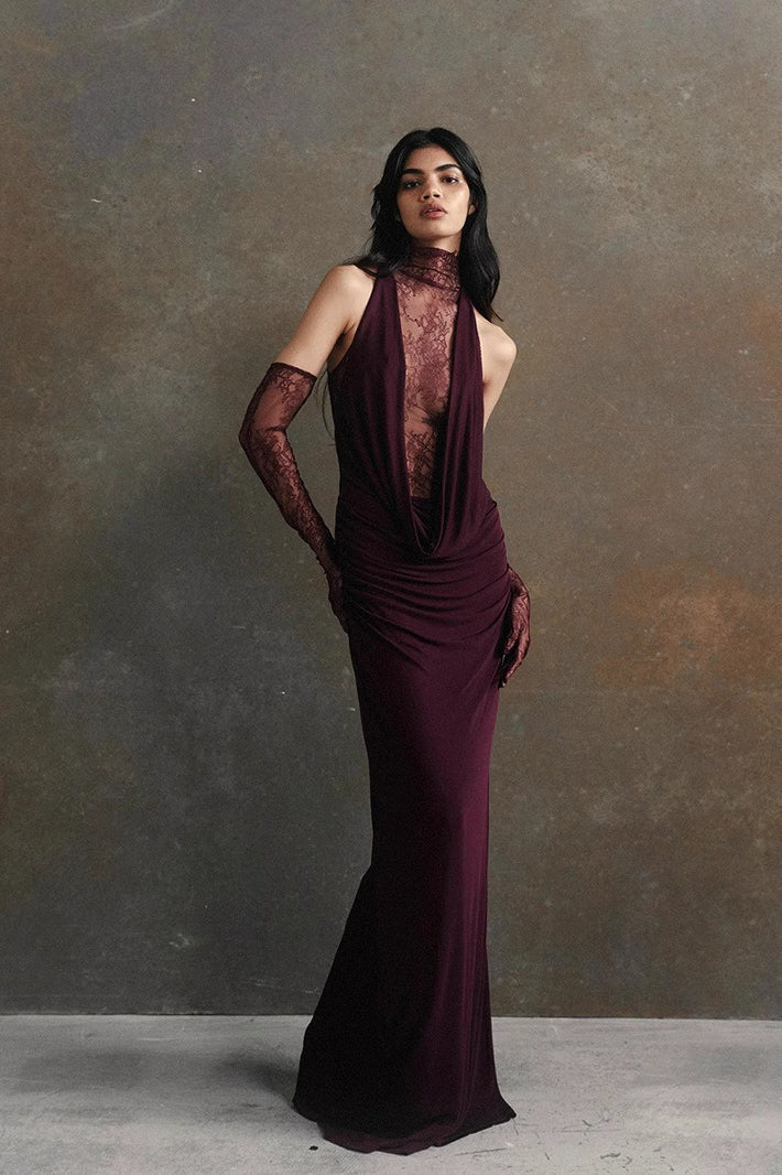 Sexy Halter Neck Deep V Bodycon Maxi Formal Dress