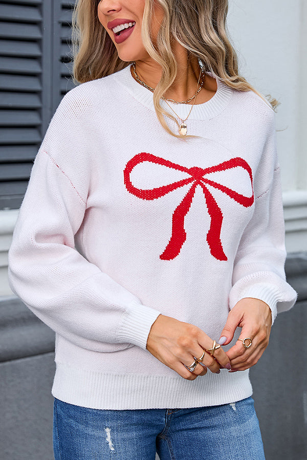 Chic Long Sleeve Knitted Bow Sweater for Effortless Style