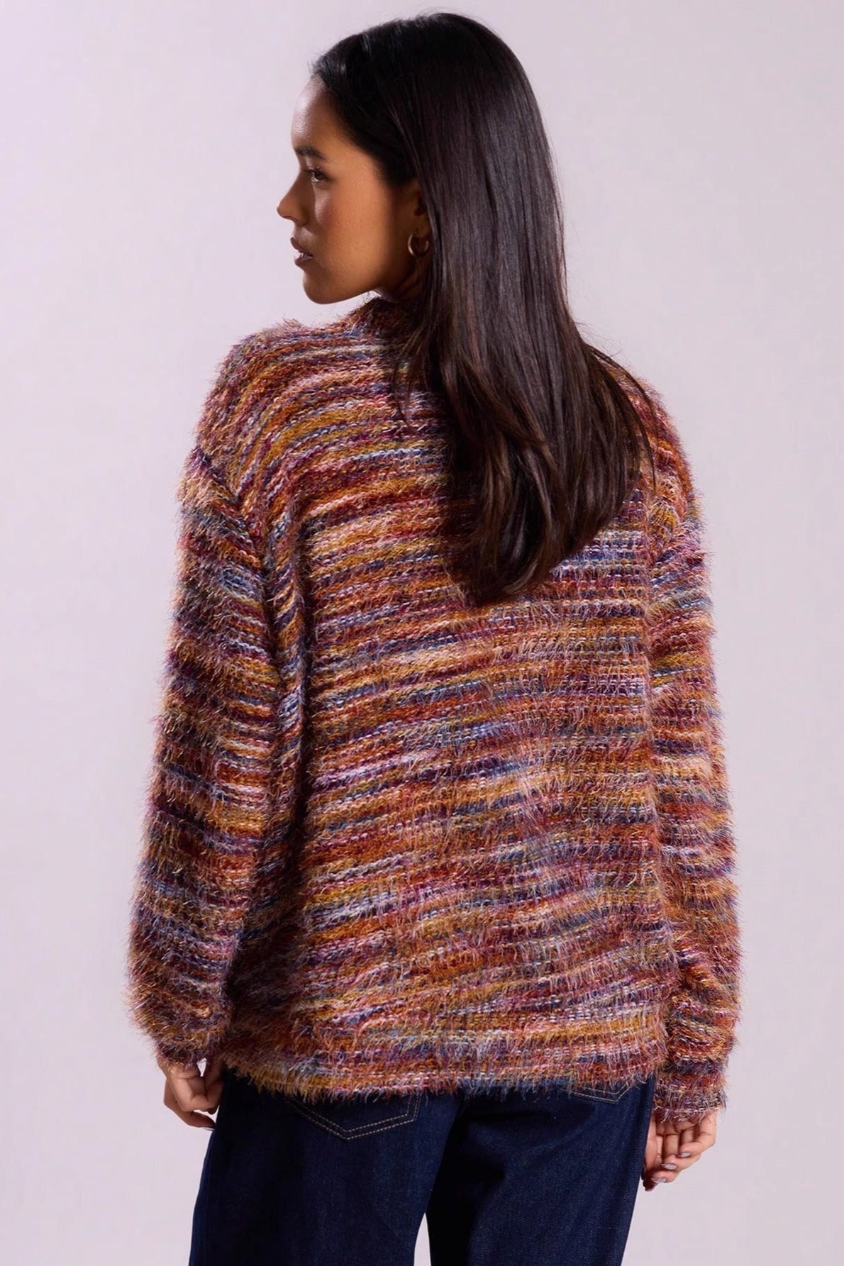 Deep V-Neck Plush Knit Cardigan for Retro Fashion Lovers