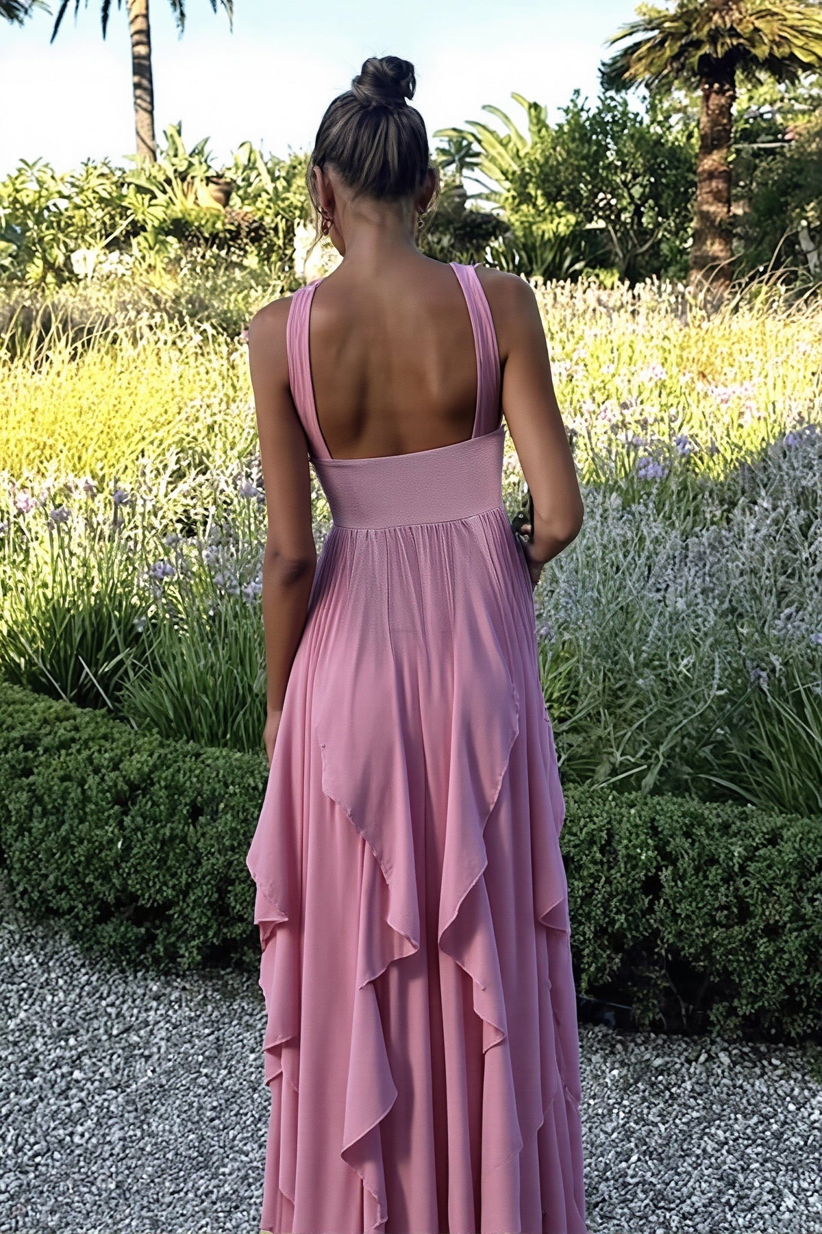 Chiffon Sweetheart Cascade Ruffle Maxi Dress 4