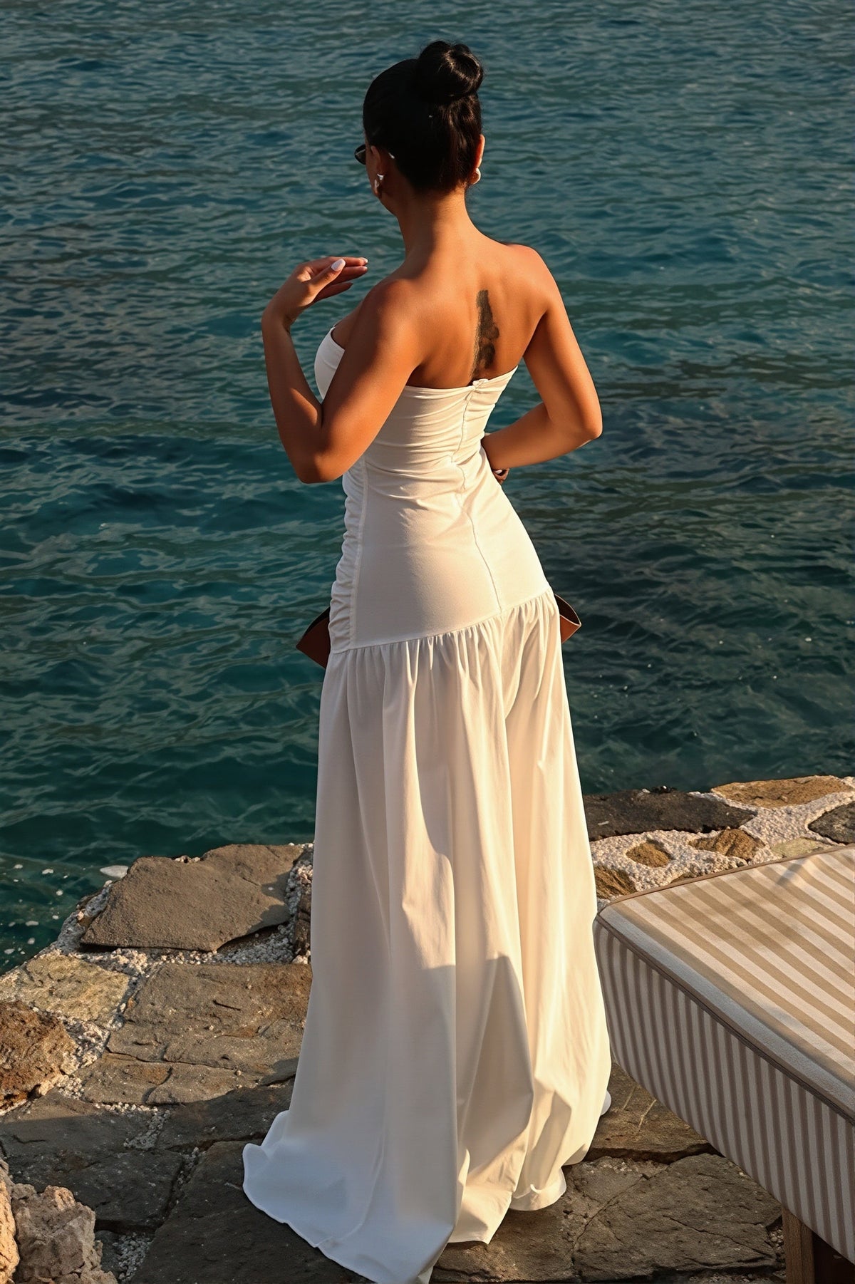 Twist Front Cut Out Strapless Fishtail Maxi Dress 4