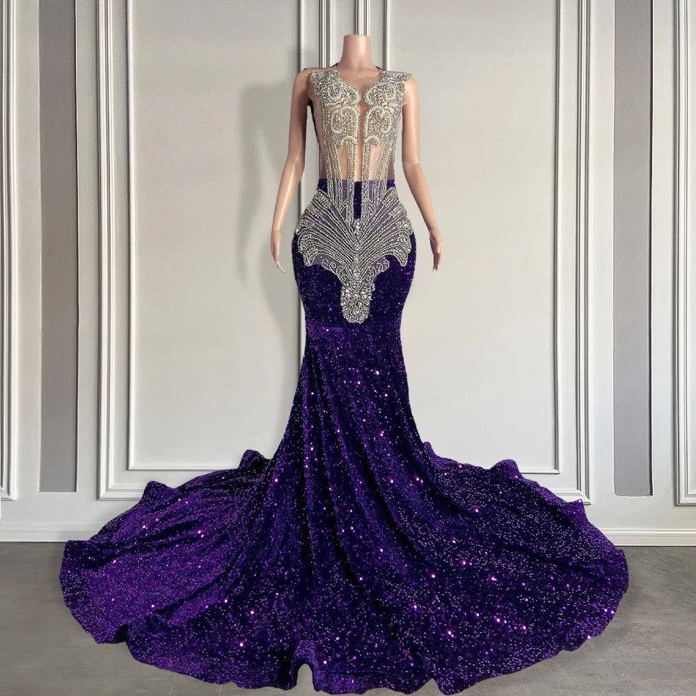 Elegant Sequined Sleeveless Mermaid Prom Dresses with Beadings - Fashionpara