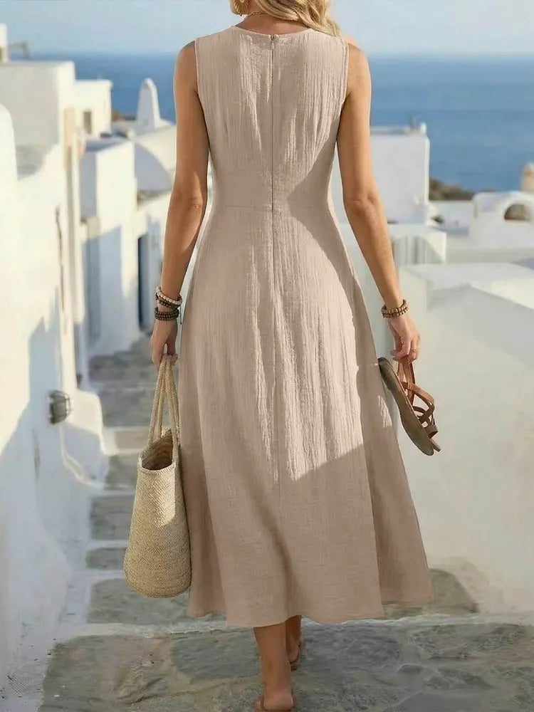 Crew Neck Sleeveless Cross Waist Fit and Flare Midi Dress 6