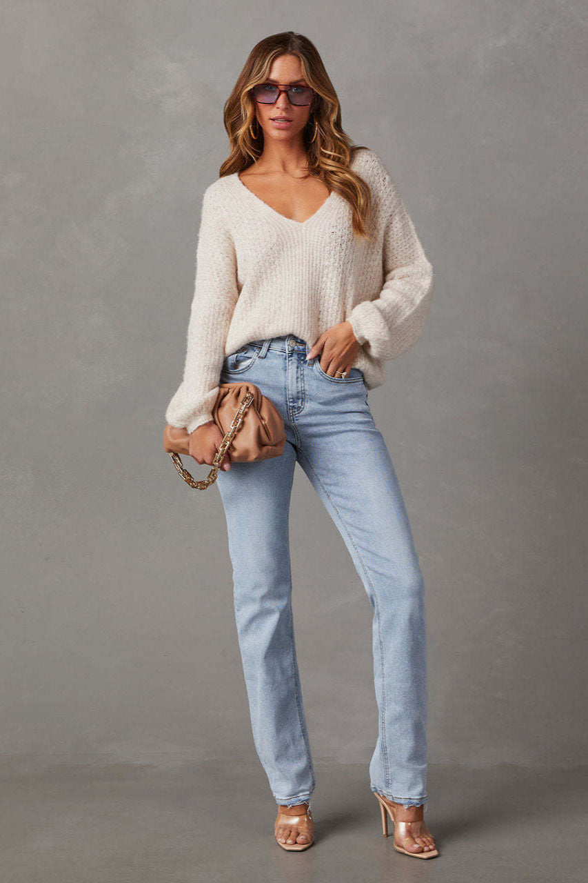 High Waist Light Wash Straight Jean