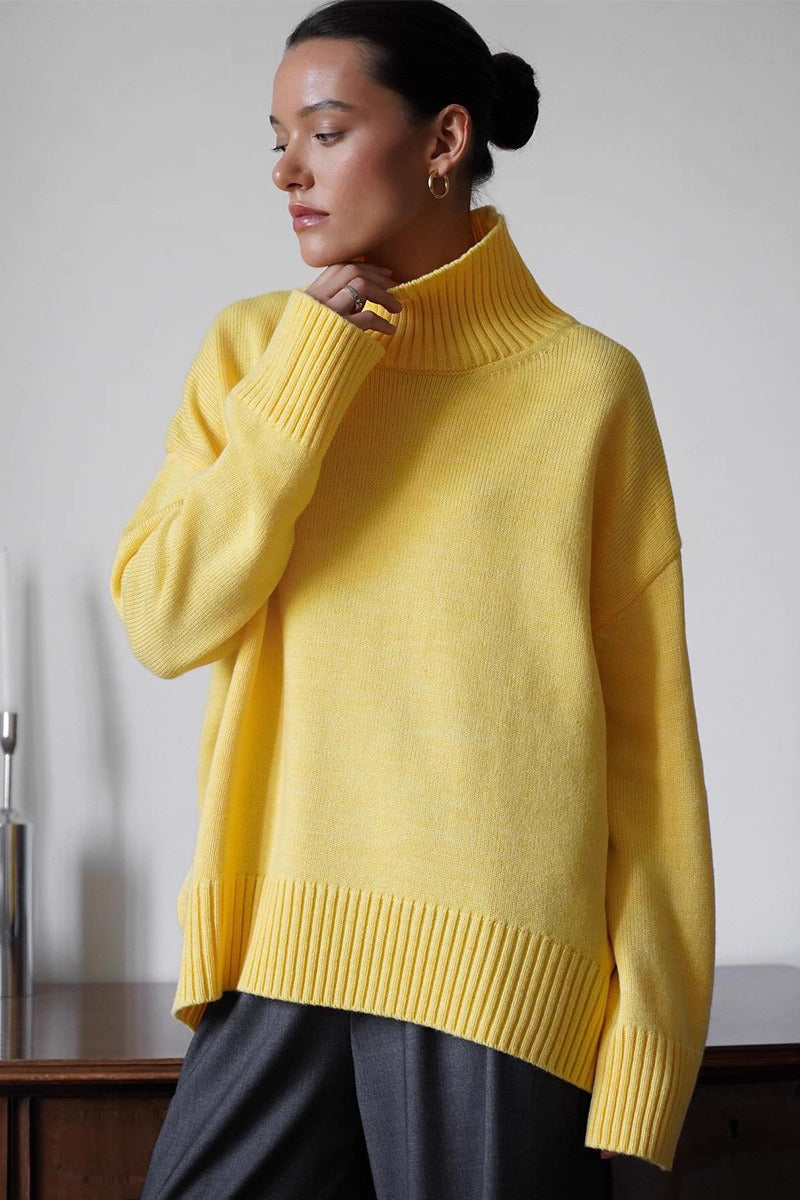 Solid Color Turtleneck Knit Sweater 3