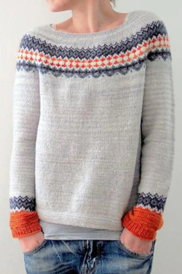 Lady Rin Color Block Crew Neck Long Sleeve Pullover Sweater