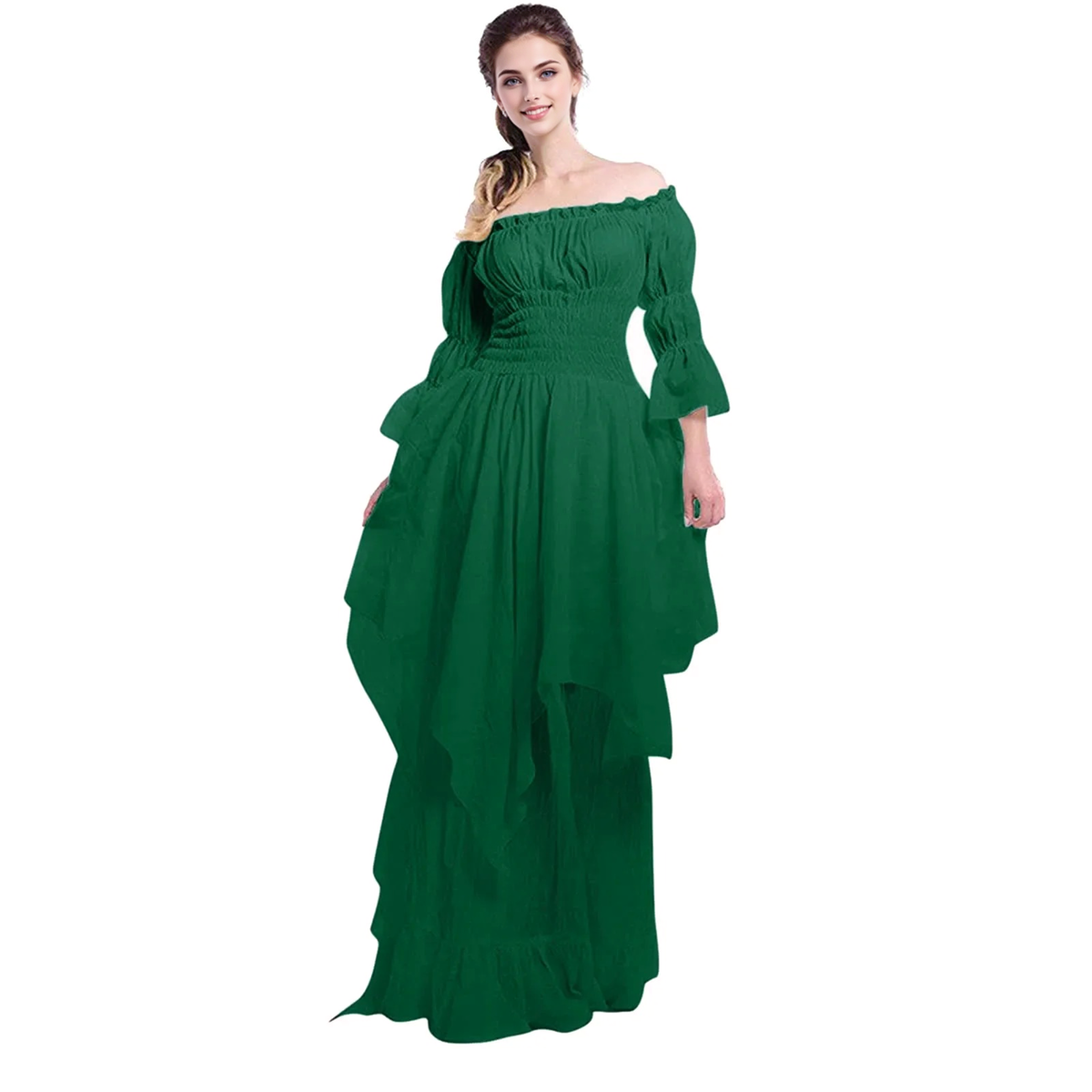 Victorian Lace-Up Corset Bell Sleeve Off-Shoulder Gown 4