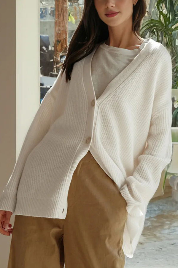 Lady Rin Relaxed Knit Ribbed Button Cardigan for Comfort