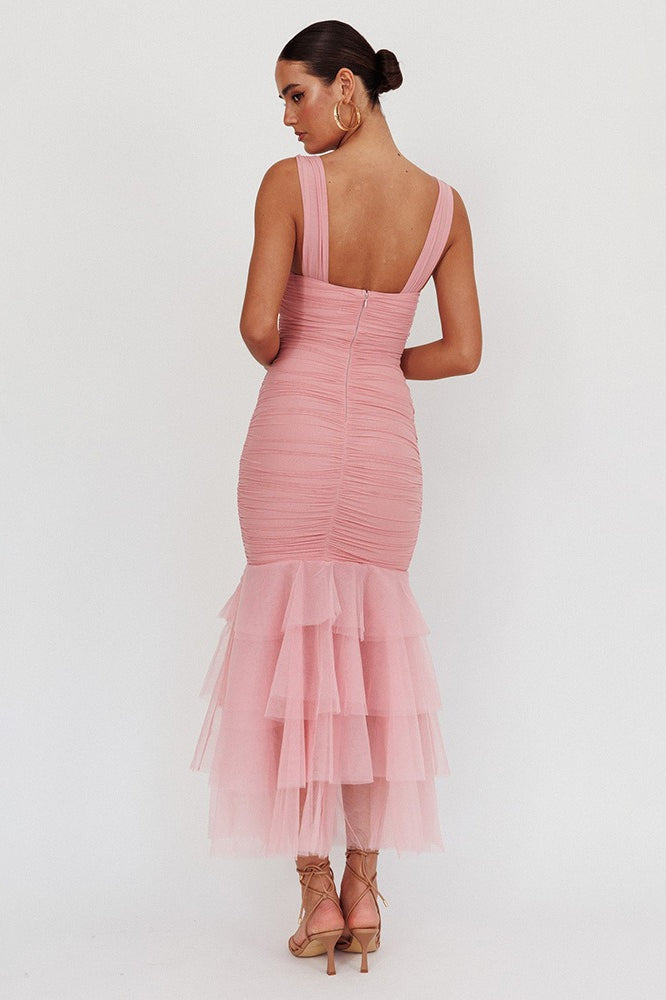 Ruched Mesh Sweetheart Tiered Ruffle Mermaid Dress - View 2