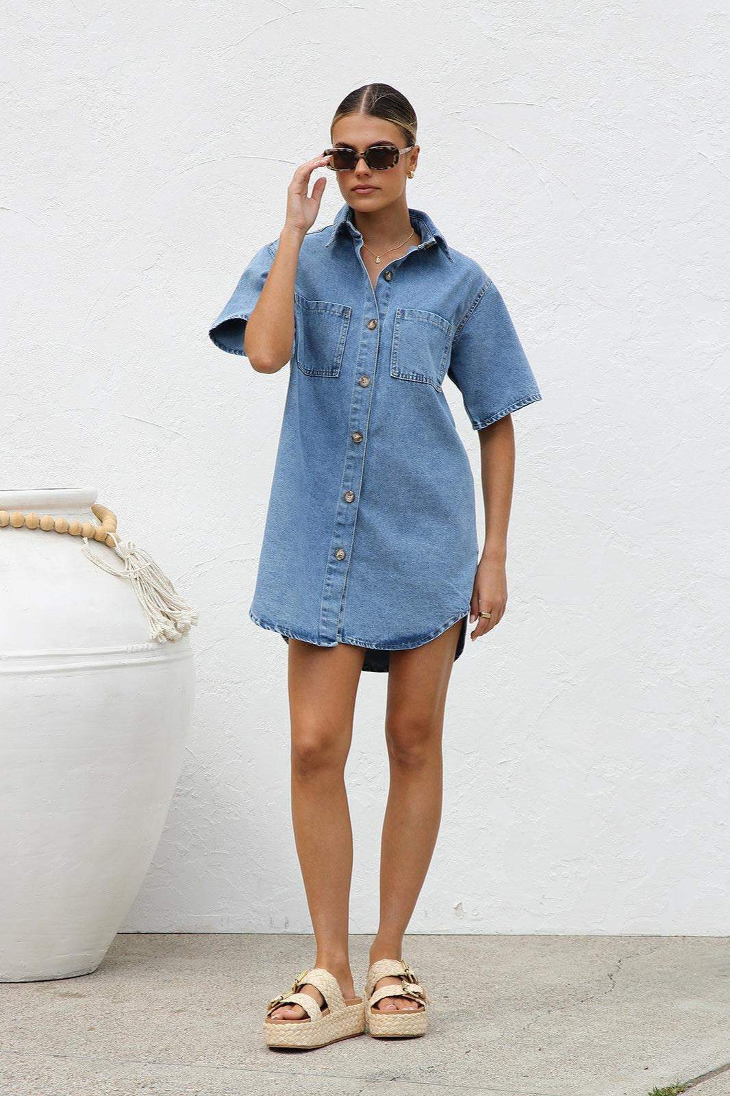 Short Sleeve Shirt Denim Dress