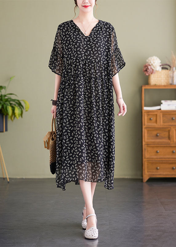 Floral Print V-Neck Flared Sleeve Gathered Waist Flowy Midi Dress - View 2