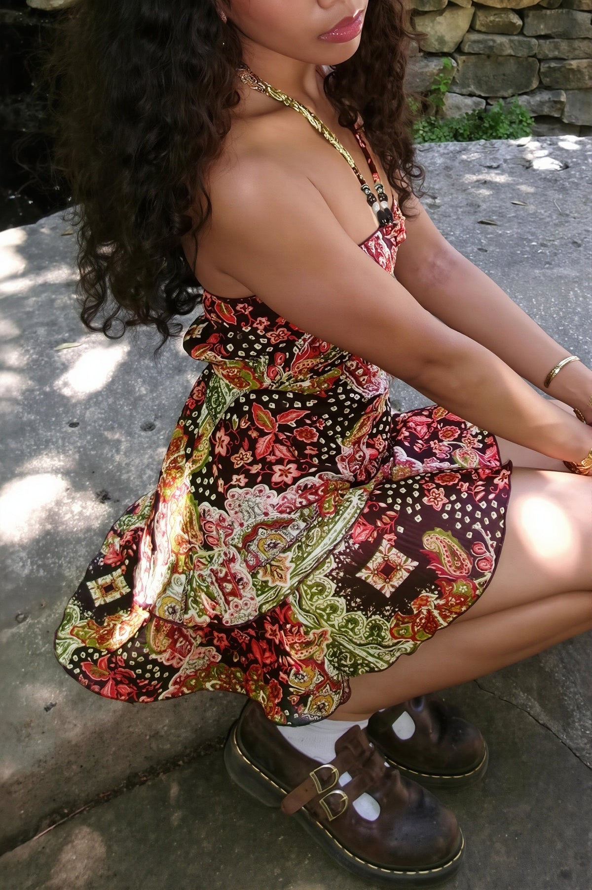 Paisley Print Strapless Tiered Mini Dress