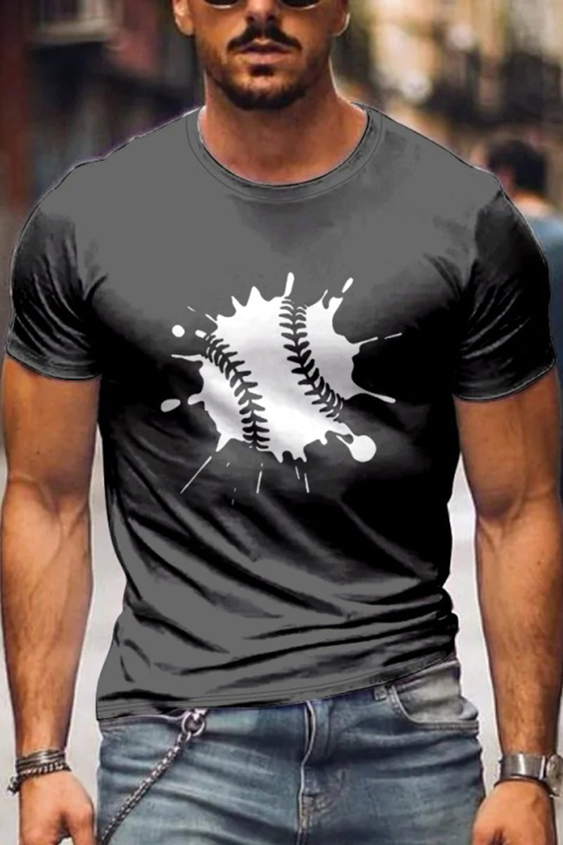 Men's Fashion Washing Short Sleeve Baseball Printed T-shirt  Fashionpara