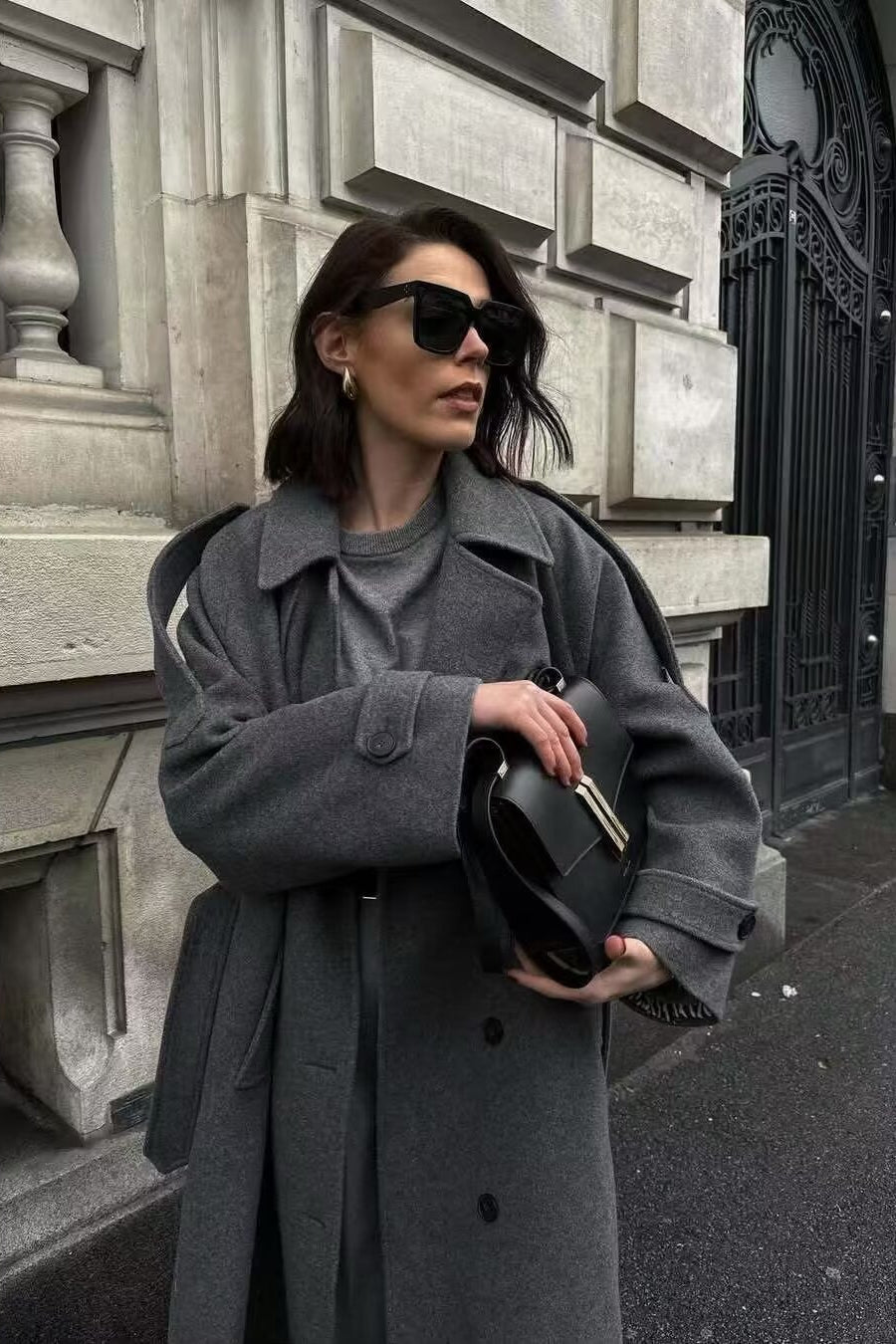 Belted Slim-Fit Woolen Long Overcoat for Elegant Style