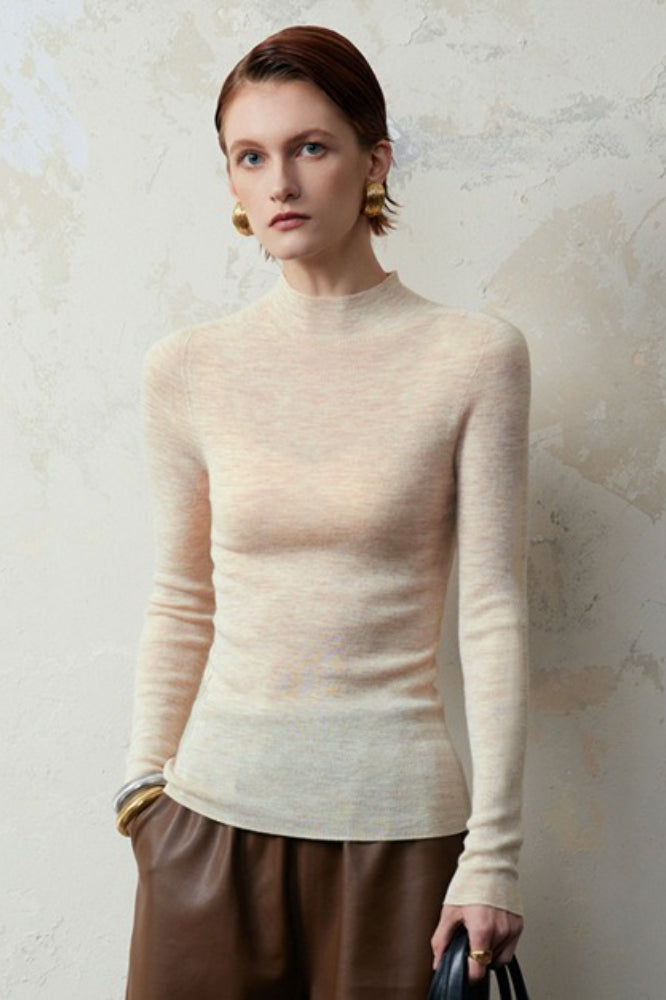 Wool Mock Neck Thermal Slim Long Sleeve Base Layer