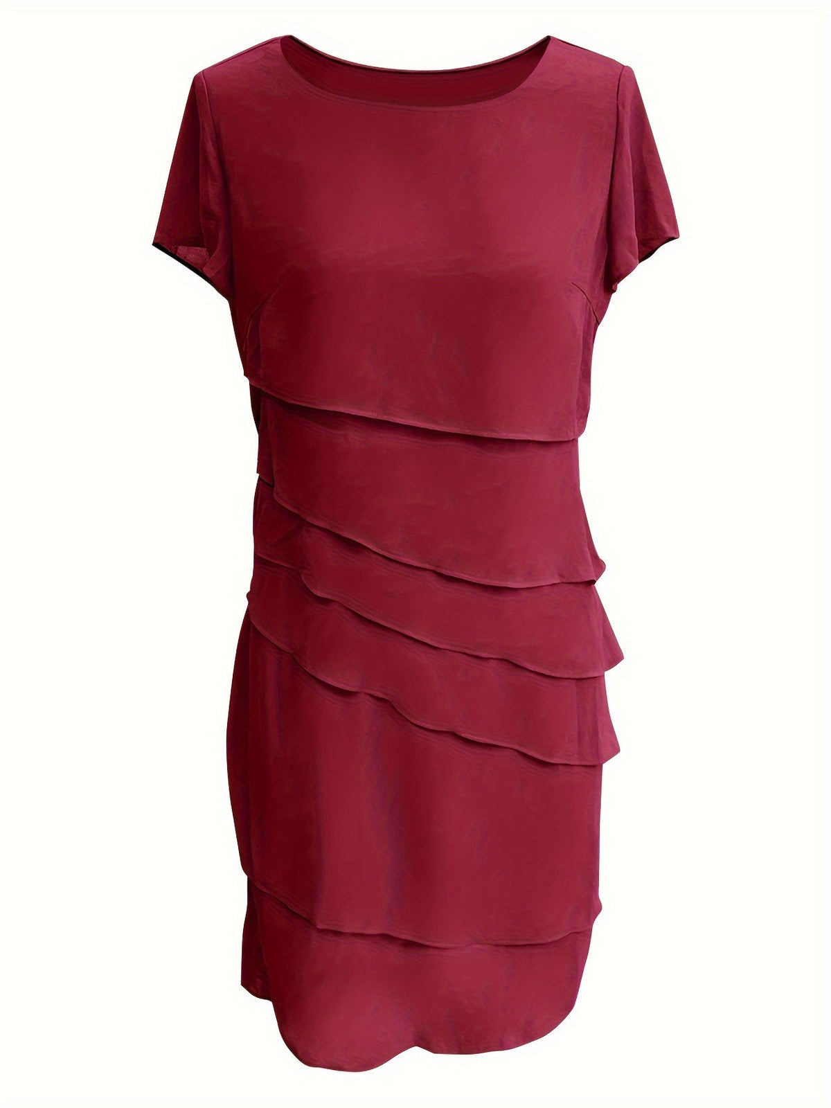 Cotton Layered Trim Round Neck Short Sleeve Midi Dress in Blue - View 2