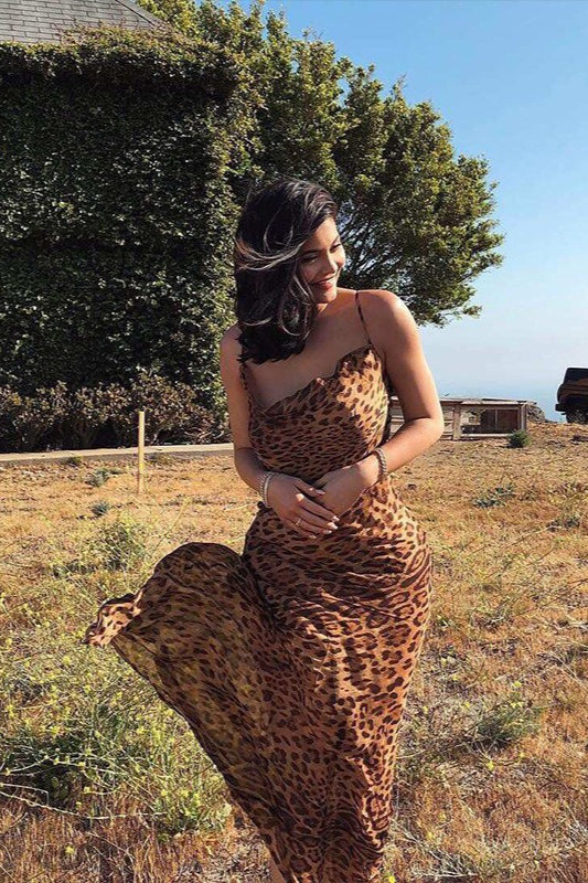 Leopard Print Scoop-Neck Sleeveless Mermaid Maxi Dress