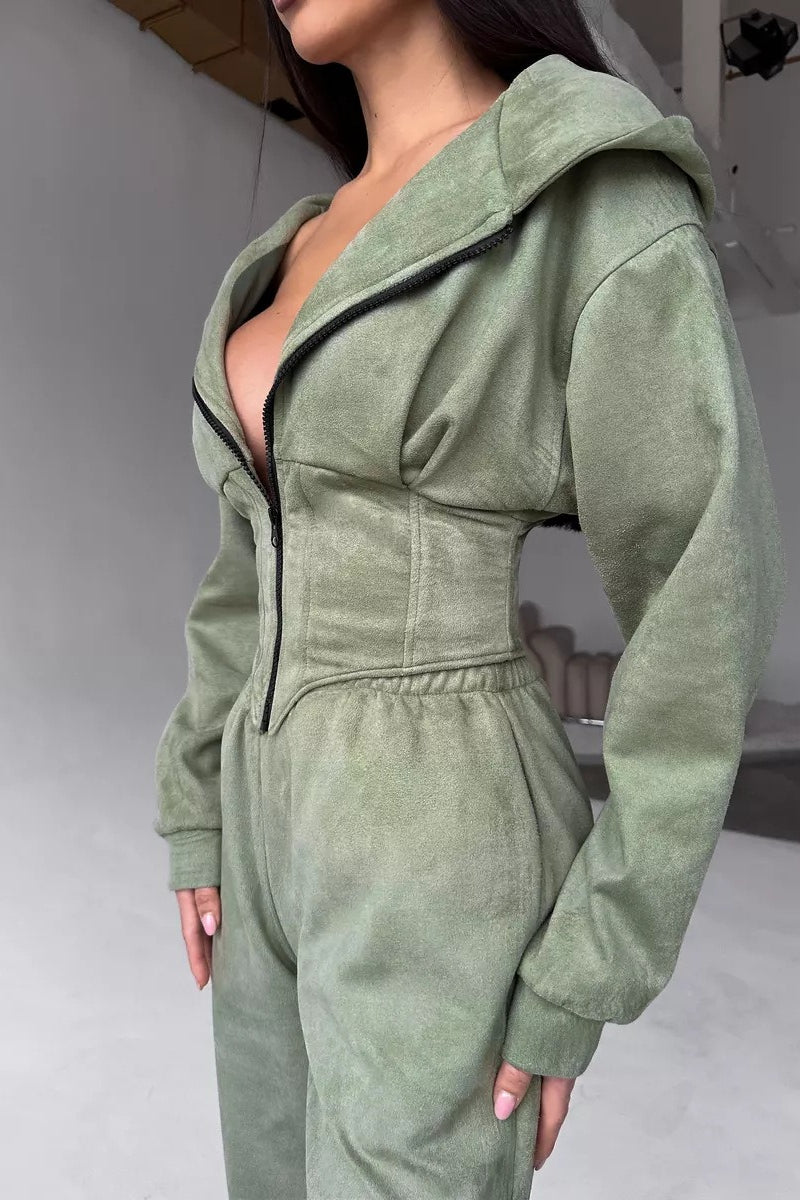 Hooded Drawstring Two Piece Pants Set