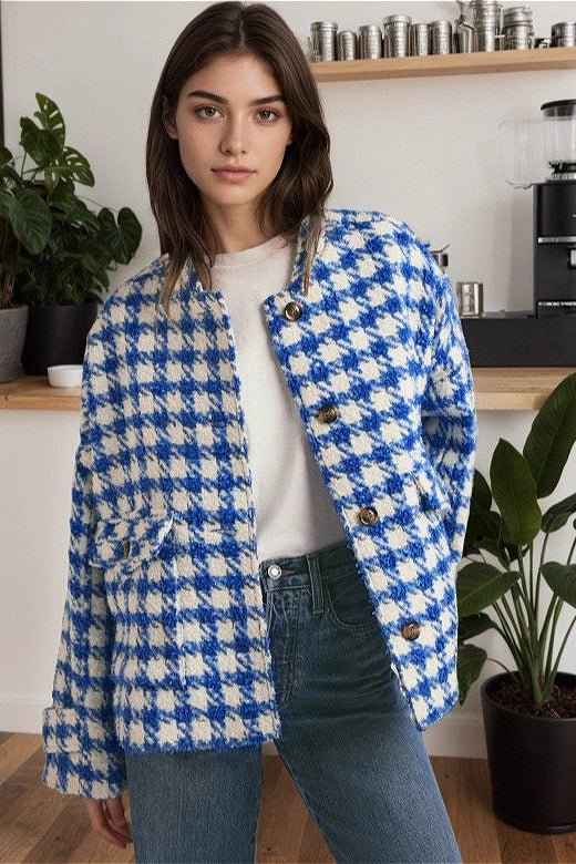 Chic Loose Houndstooth Coat for Effortless Casual Style