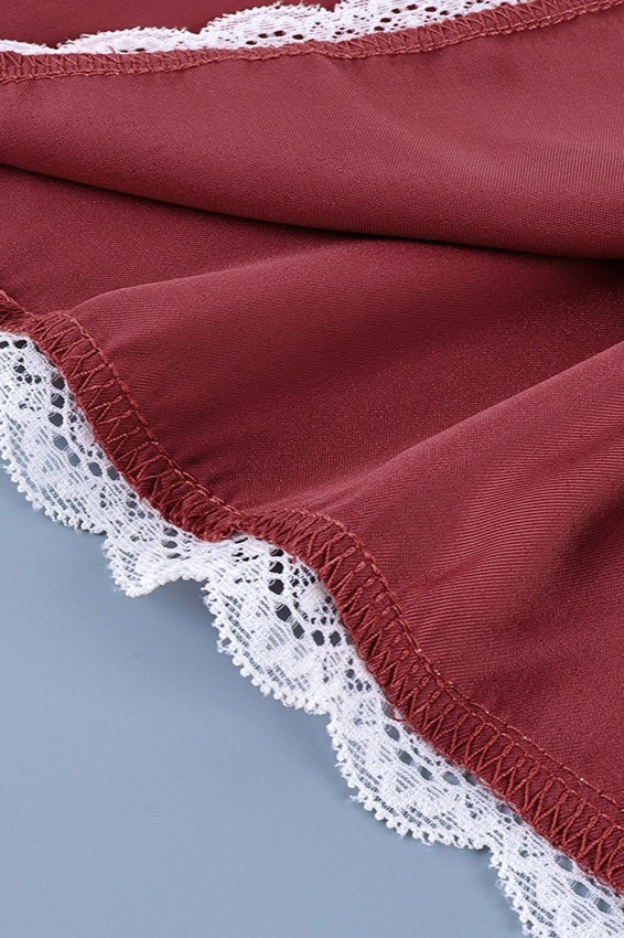 Lace Satin Splice Casual Mini Skirt