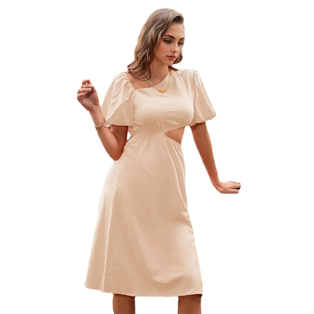 Square Neck Puff Sleeve Cut-Out Midi Dress 5