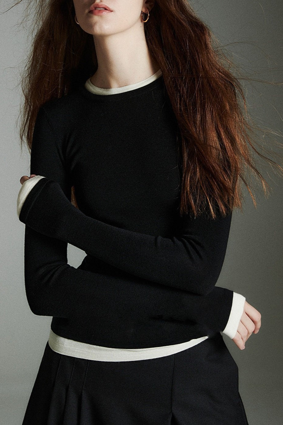 Two-in-One Contrast Trim Knit Top