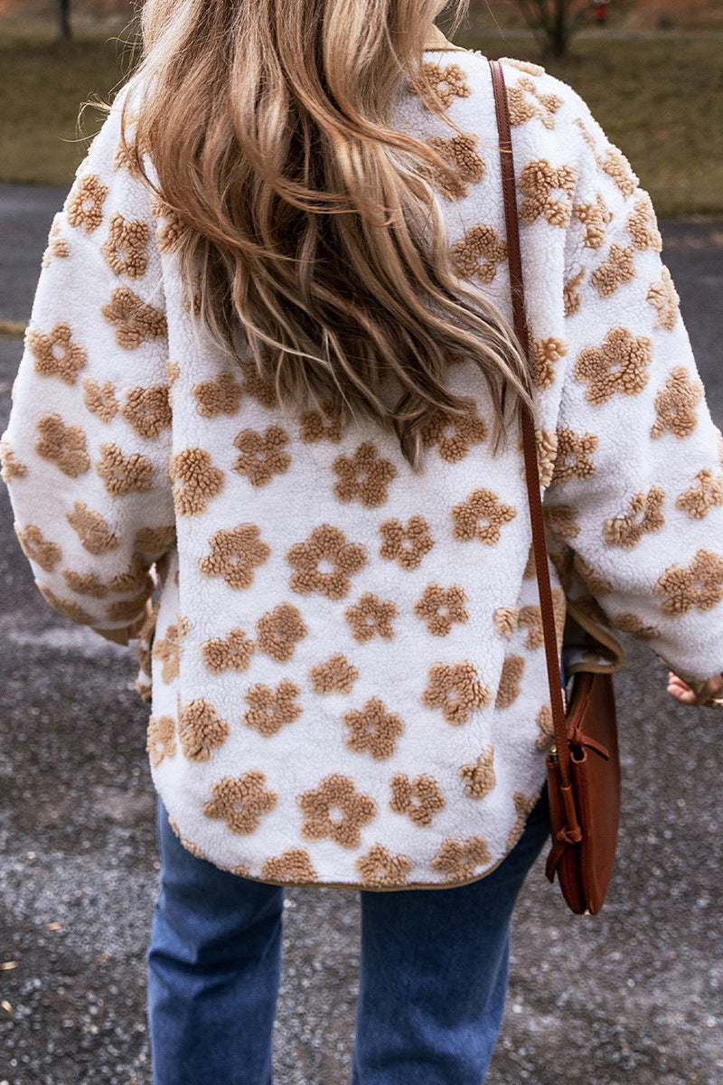 Leopard Print Fleece Long Sleeve Coat with Stylish Lapel
