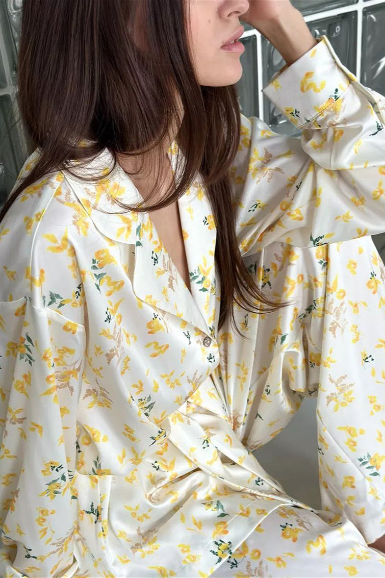 Floral Long Sleeve Cardigan and Pants Loungewear Set