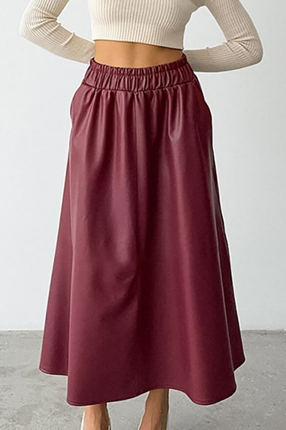 Angora Red Satin Faux Leather Skirt