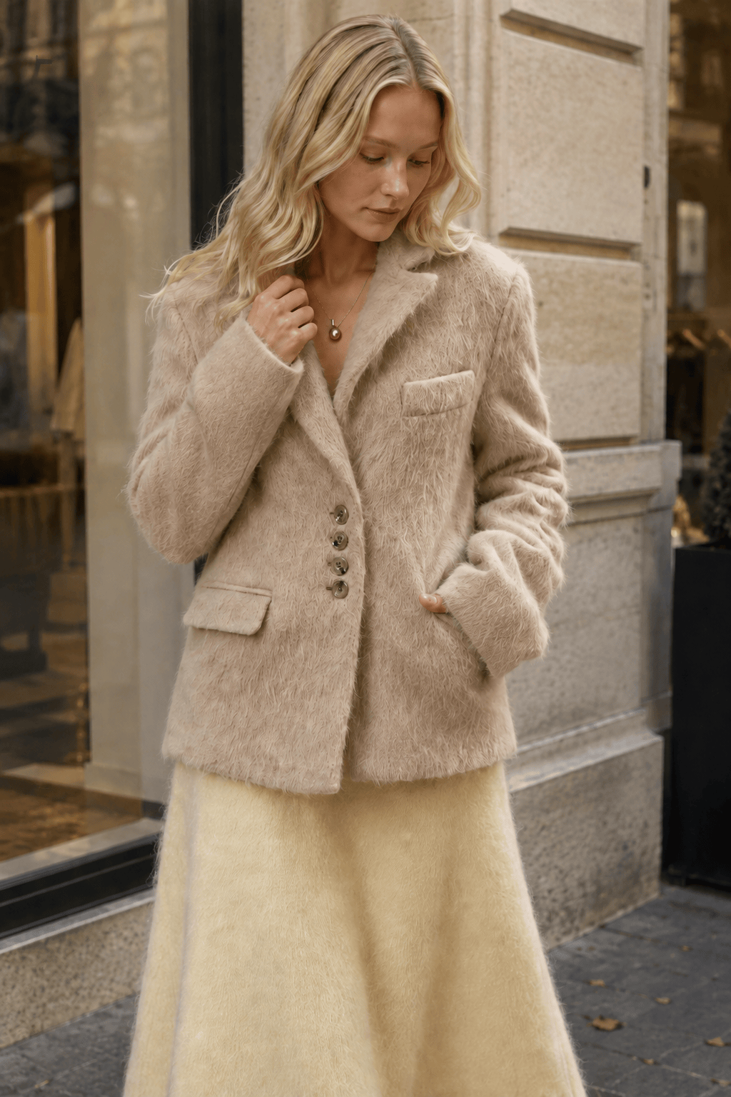 Fashion Pink Lapel Long Sleeves Blazer Jacket Loose