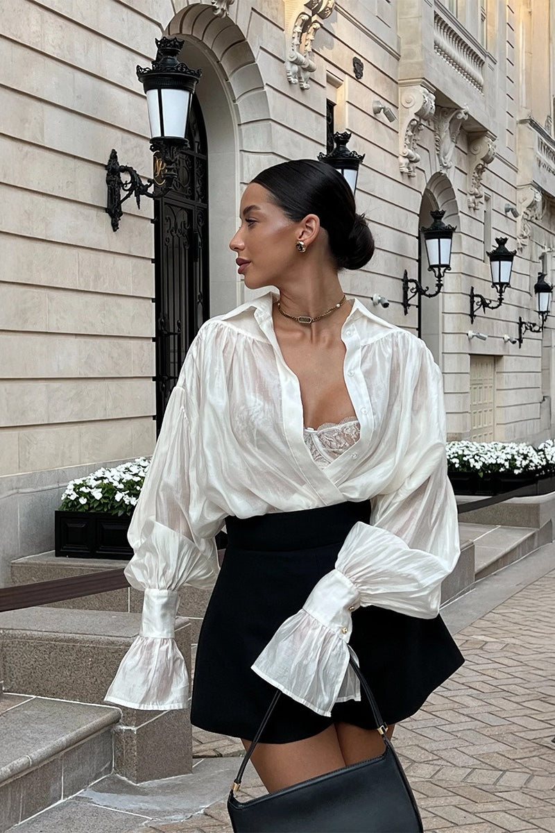 Vintage Satin Lantern Sleeve Blouse