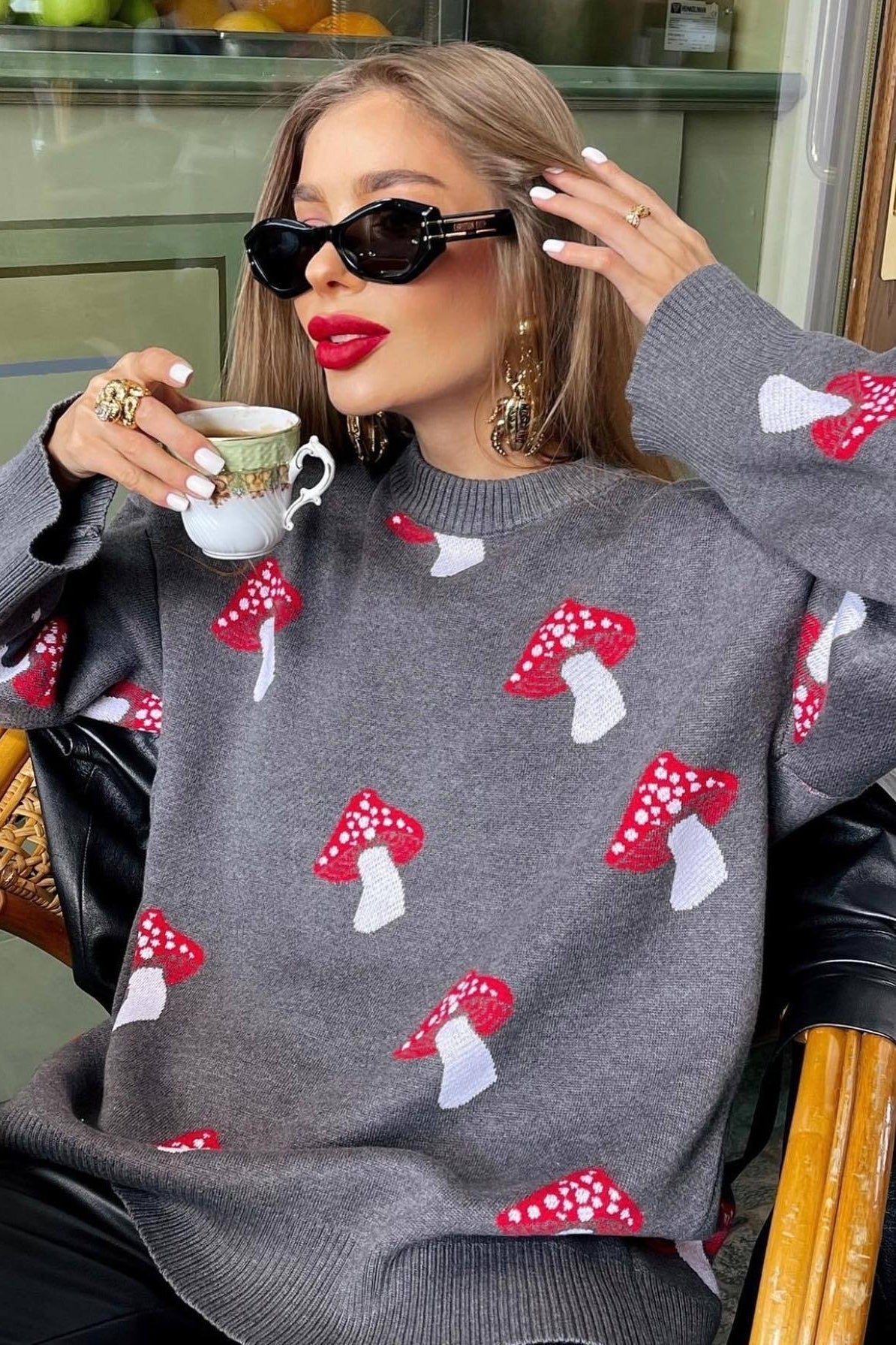Mushroom Print Knit Sweater
