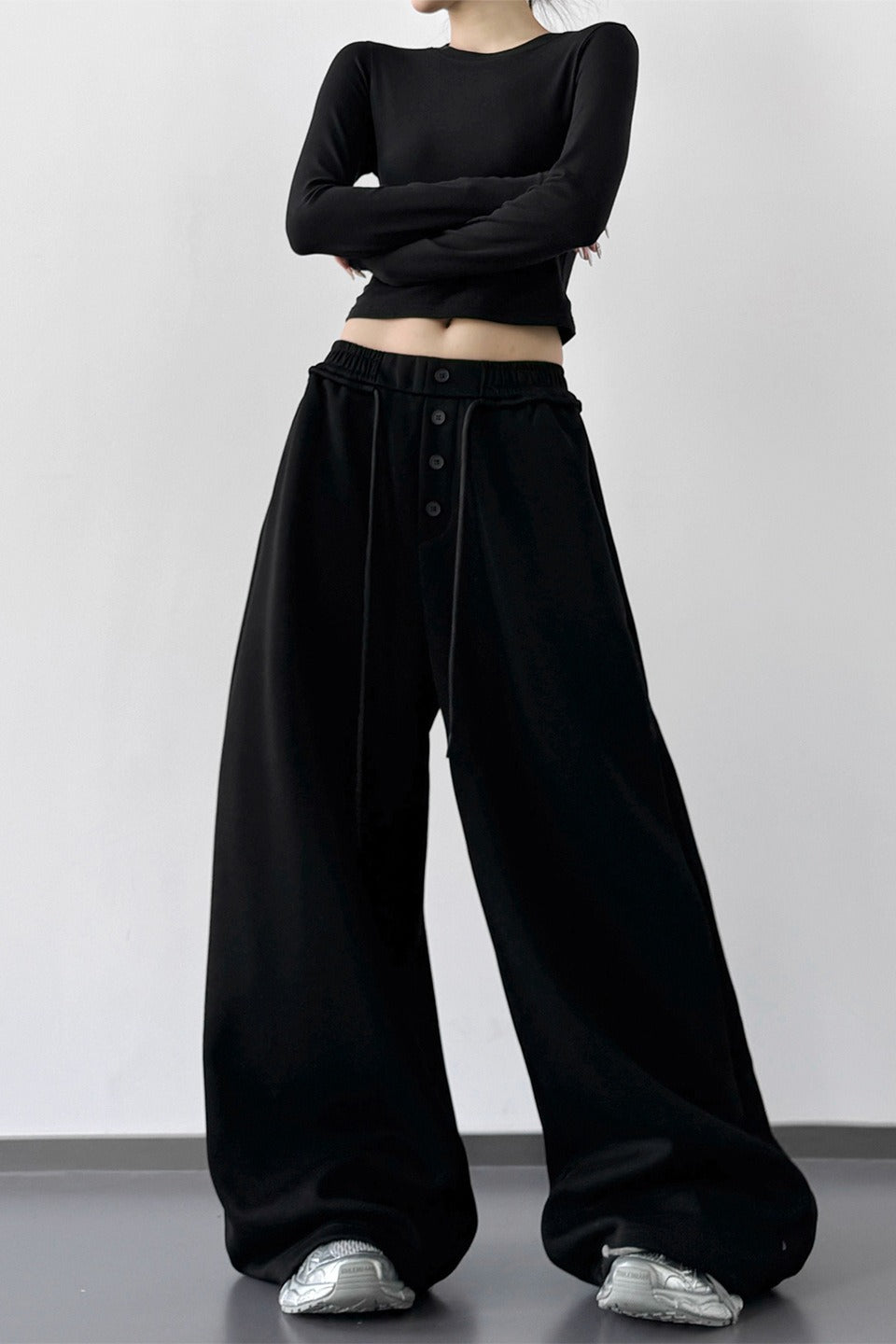 Sporty Wide Leg Casual Elastic Waist Pants