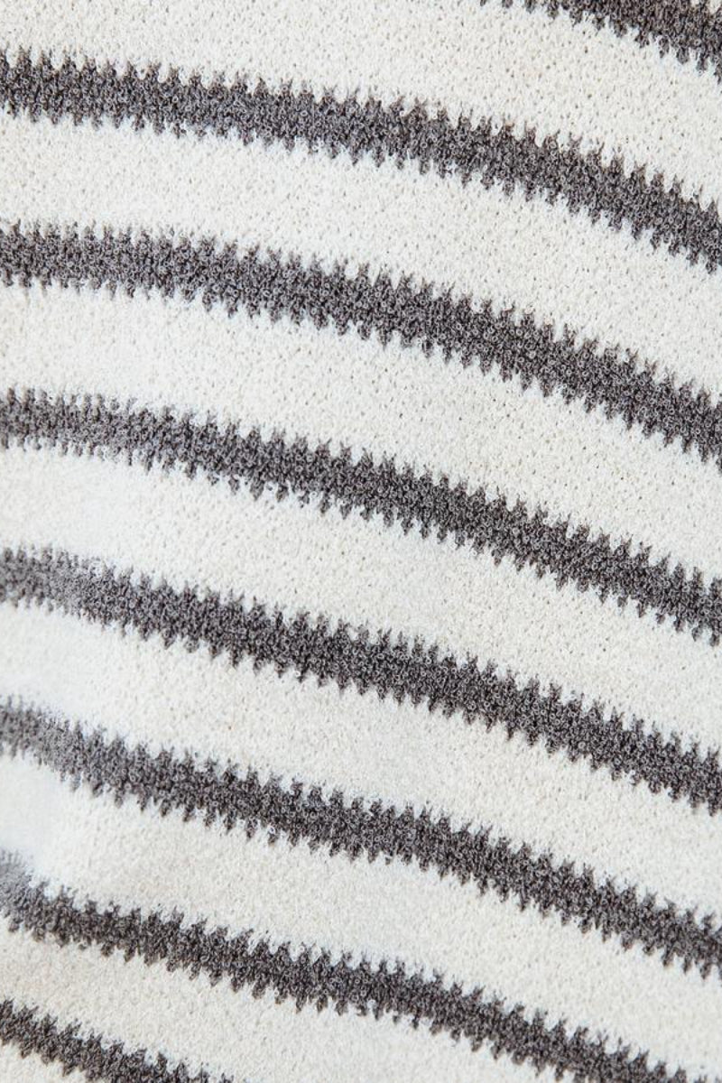 O Neck Striped Loose White Sweater  Fashionpara