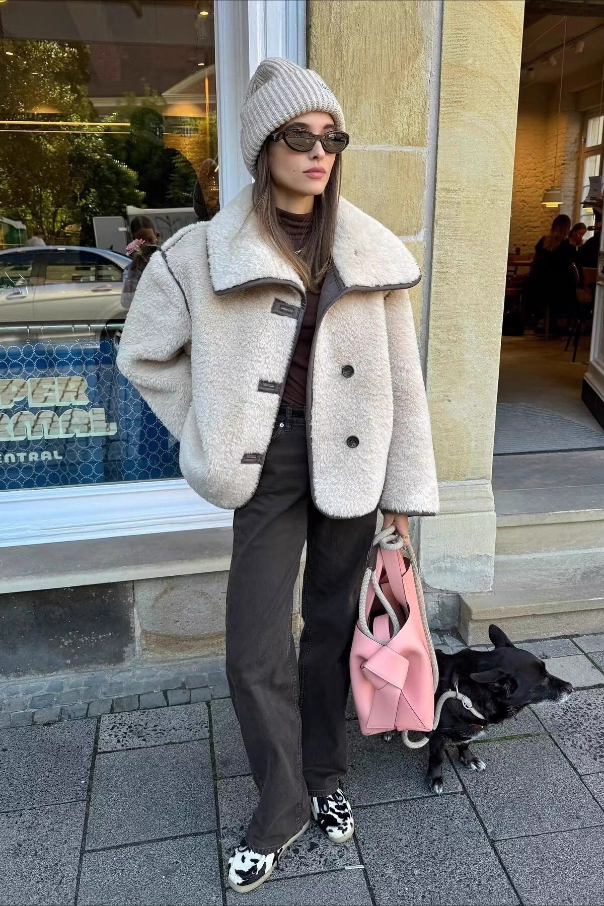 Oversized Sherpa Collar Plush Coat - Fashionpara