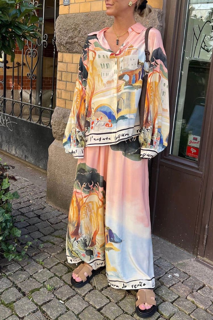 Ellison Unique Print Elastic Waist Pocketed Wide Leg Pants - Fashionpara