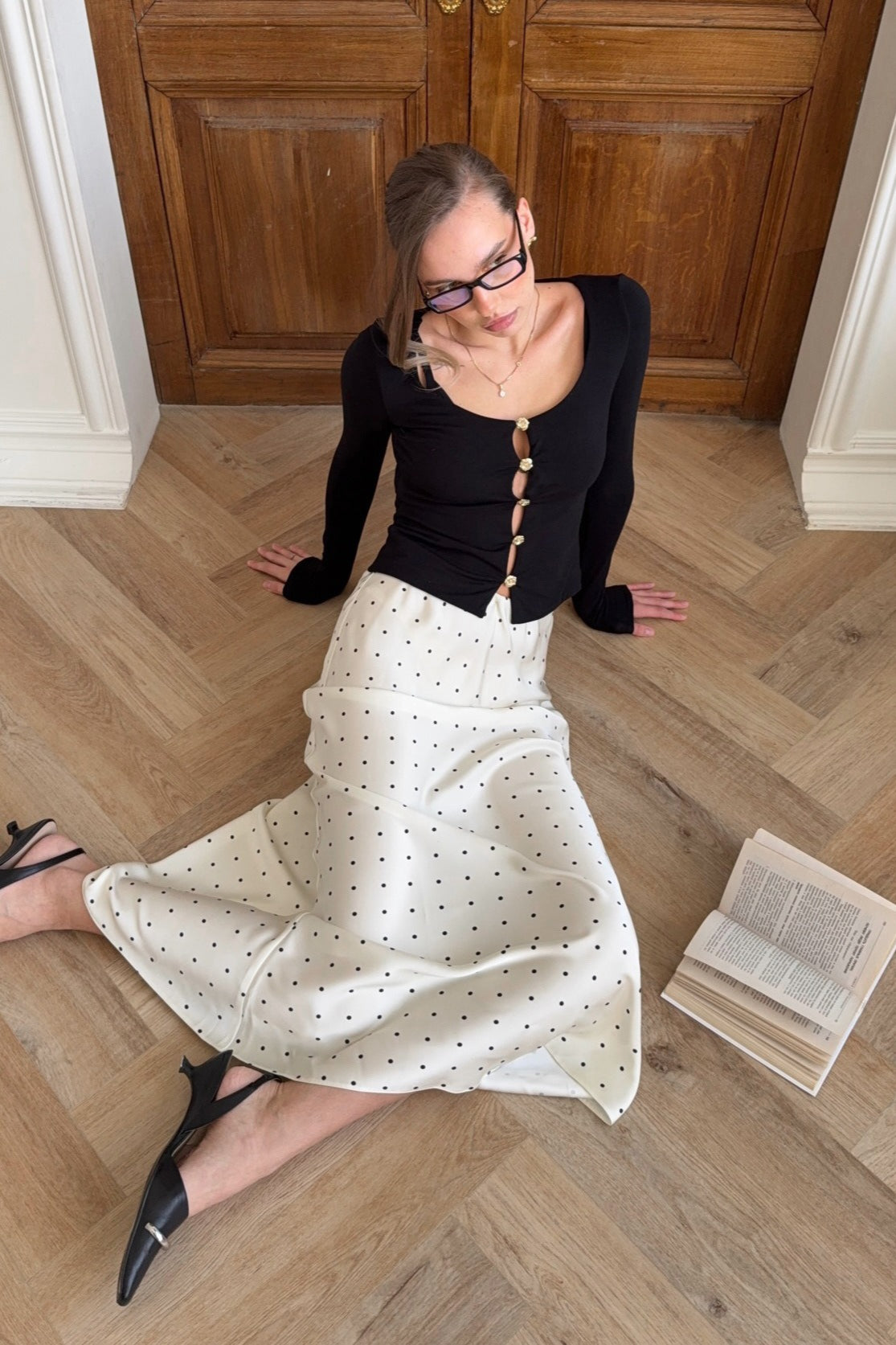 Polka Dot Straight Maxi Skirt
