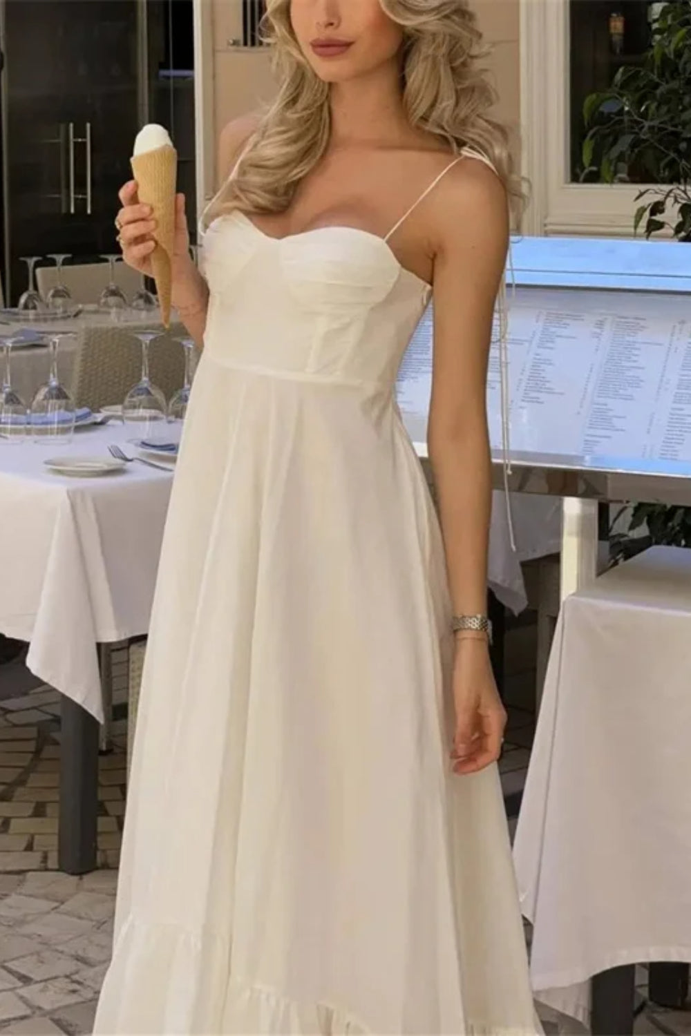 Textured Satin White Corset Maxi Dress