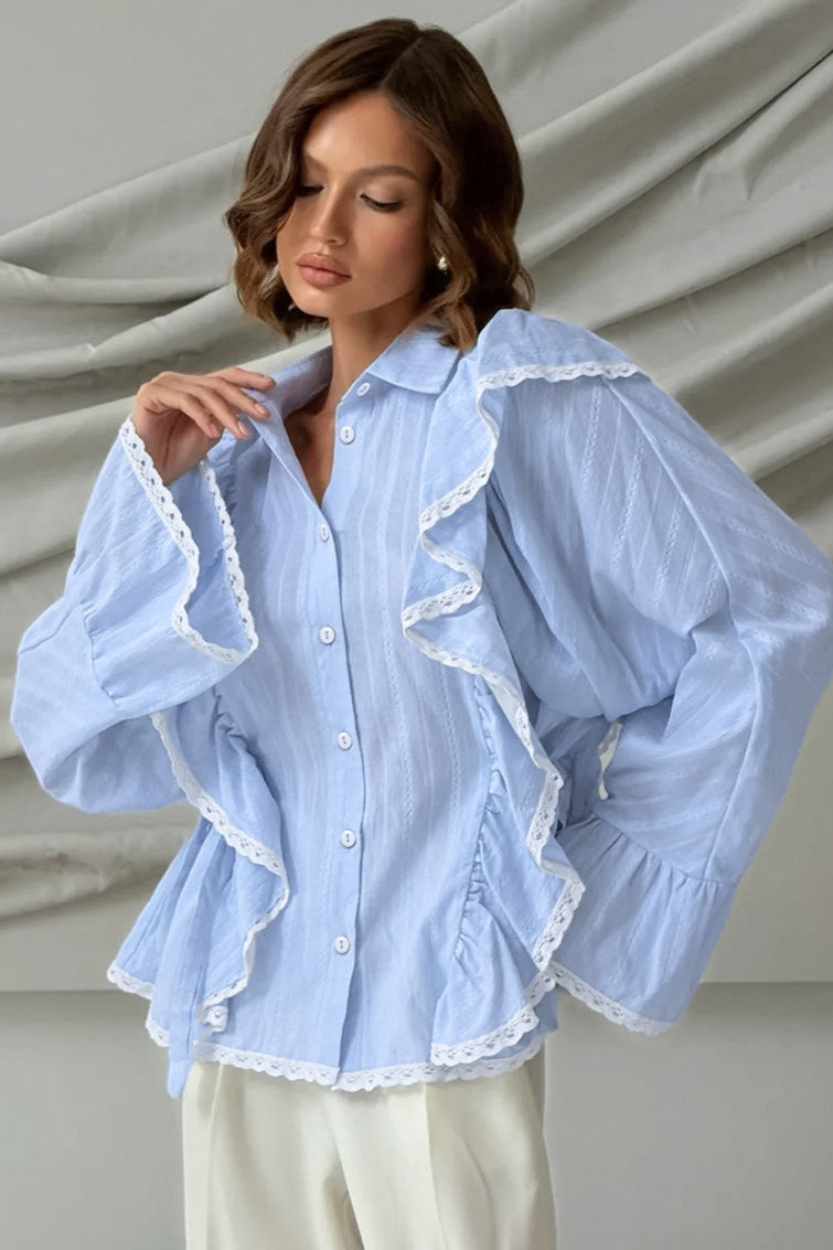 Elegant Jacquard Bell Sleeve Loose Blouse