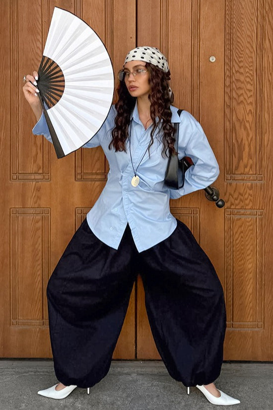 Side Slit Tailored Cotton Blouse