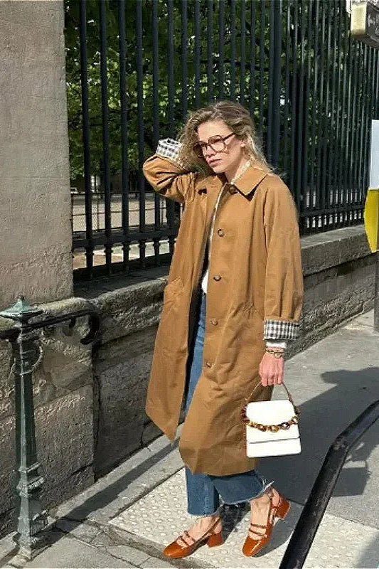 Elegant Collared Buttoned Trench Cargo Overcoat for Style