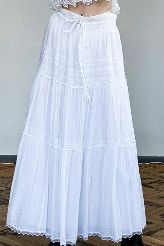 Boho Pleated Drawstring Maxi Skirt