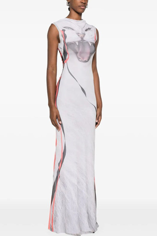 Graphic Print Sleeveless Bodycon Maxi Dress