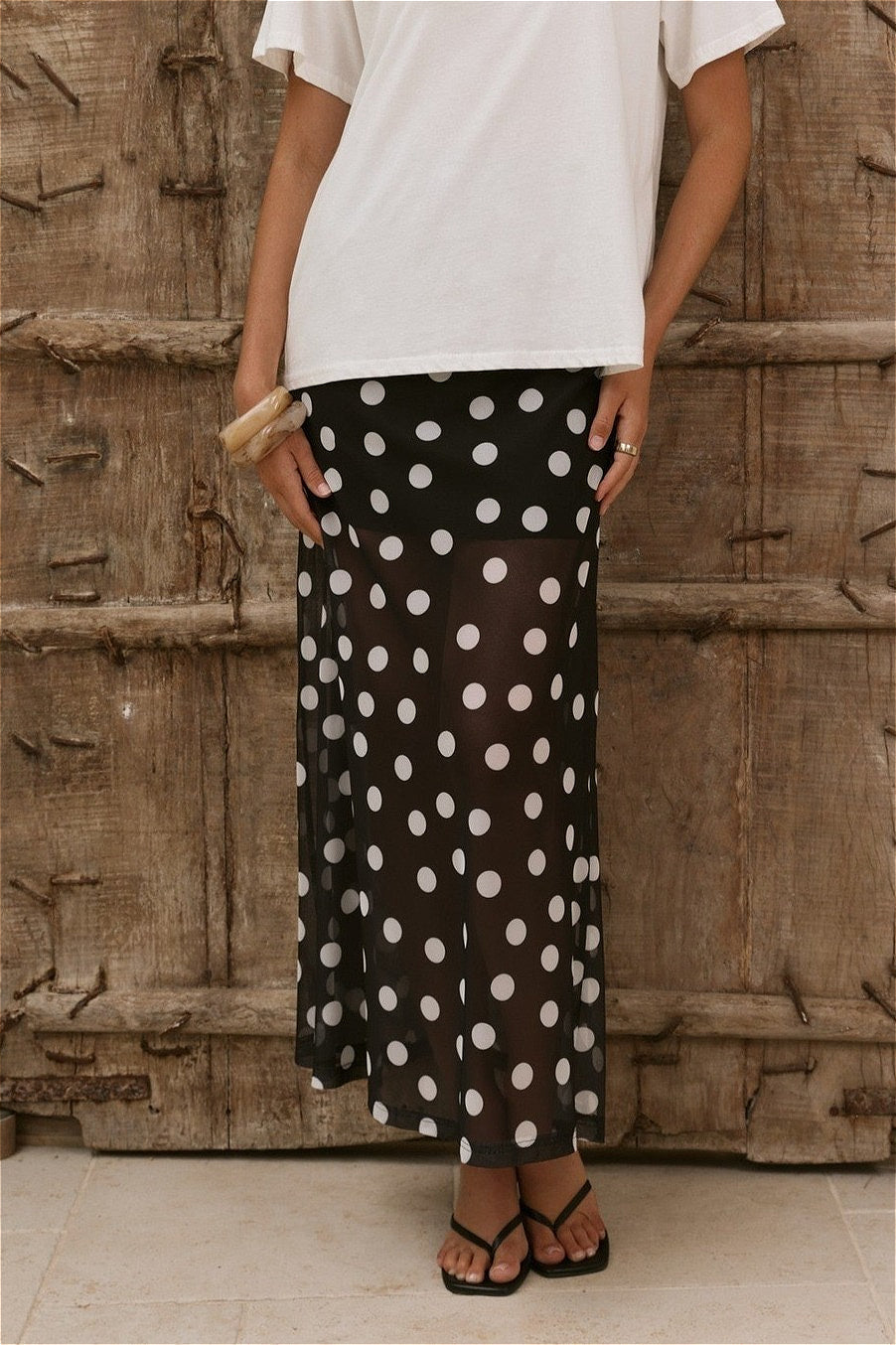 Polka Dot Sheer Casual Maxi Skirt